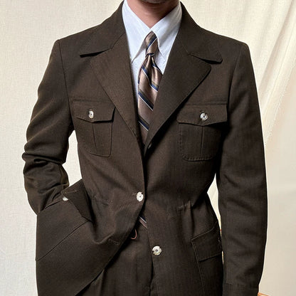 Men's Slim Fit Linen Jacket with Suit Collar - BRABION