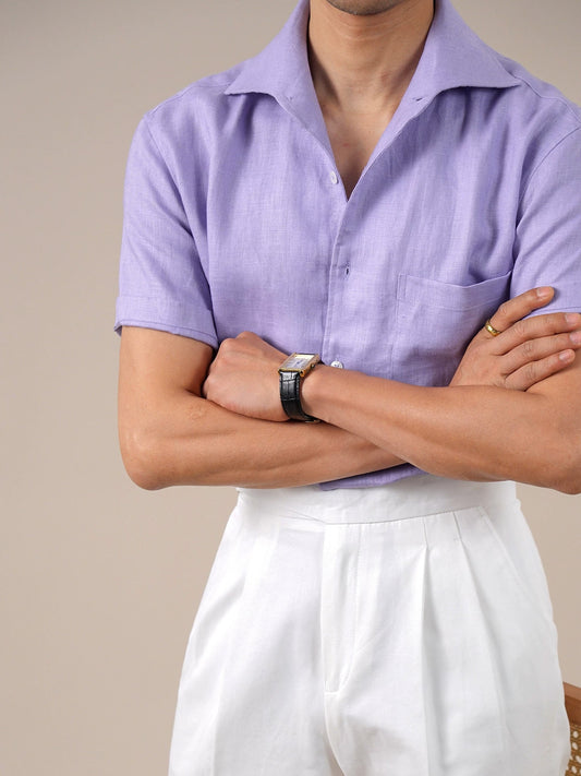 Italian Linen One-Piece Collar Short-Sleeve Shirt for Men BRABION