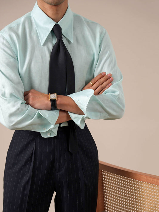 Italian-Style Long Point Collar Breathable Mens Shirt