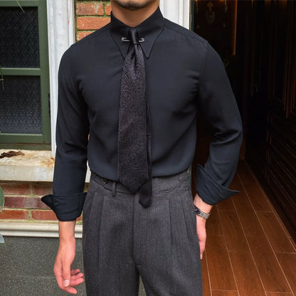 Point Collar Shirt with Pin