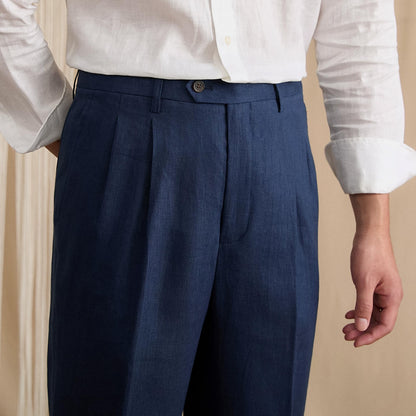 Men's Summer Breathable Pure Linen High-Waisted Trousers