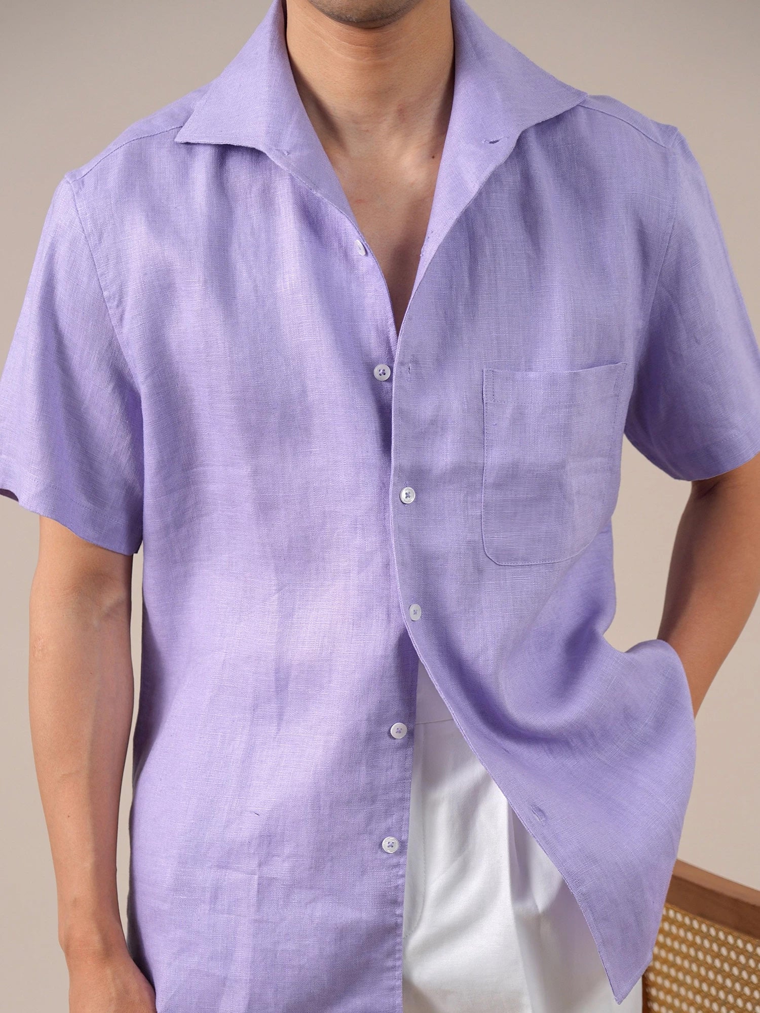 Italian Linen One-Piece Collar Short-Sleeve Shirt for Men BRABION