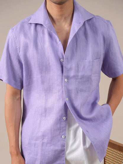 Italian Linen One-Piece Collar Short-Sleeve Shirt for Men BRABION