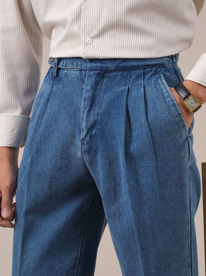 Men’s Italian Gurkha Pleated Denim Pants BRABION