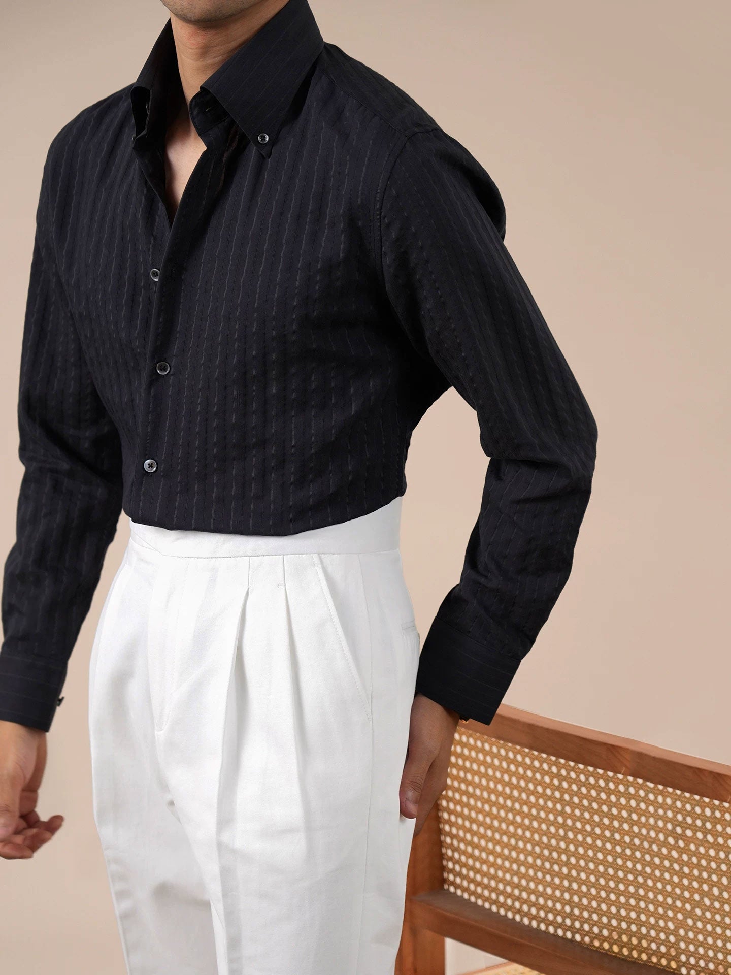 Italian Stripe Button-Up Collar Men's Dress Shirt - BRABION