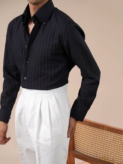 Italian Stripe Button-Up Collar Men's Dress Shirt - BRABION