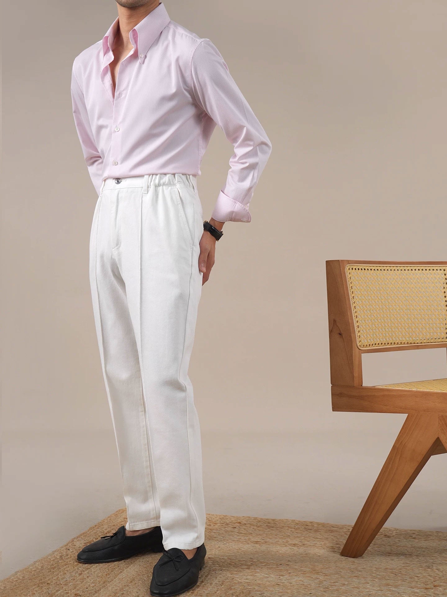 Men’s High-Waist White Straight-Leg Jeans - BRABION