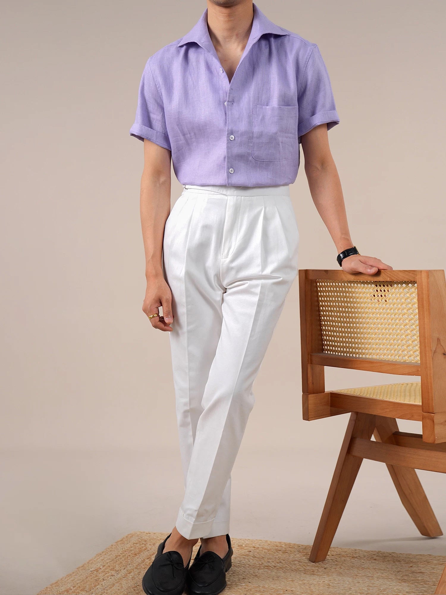 Italian Linen One-Piece Collar Short-Sleeve Shirt for Men BRABION