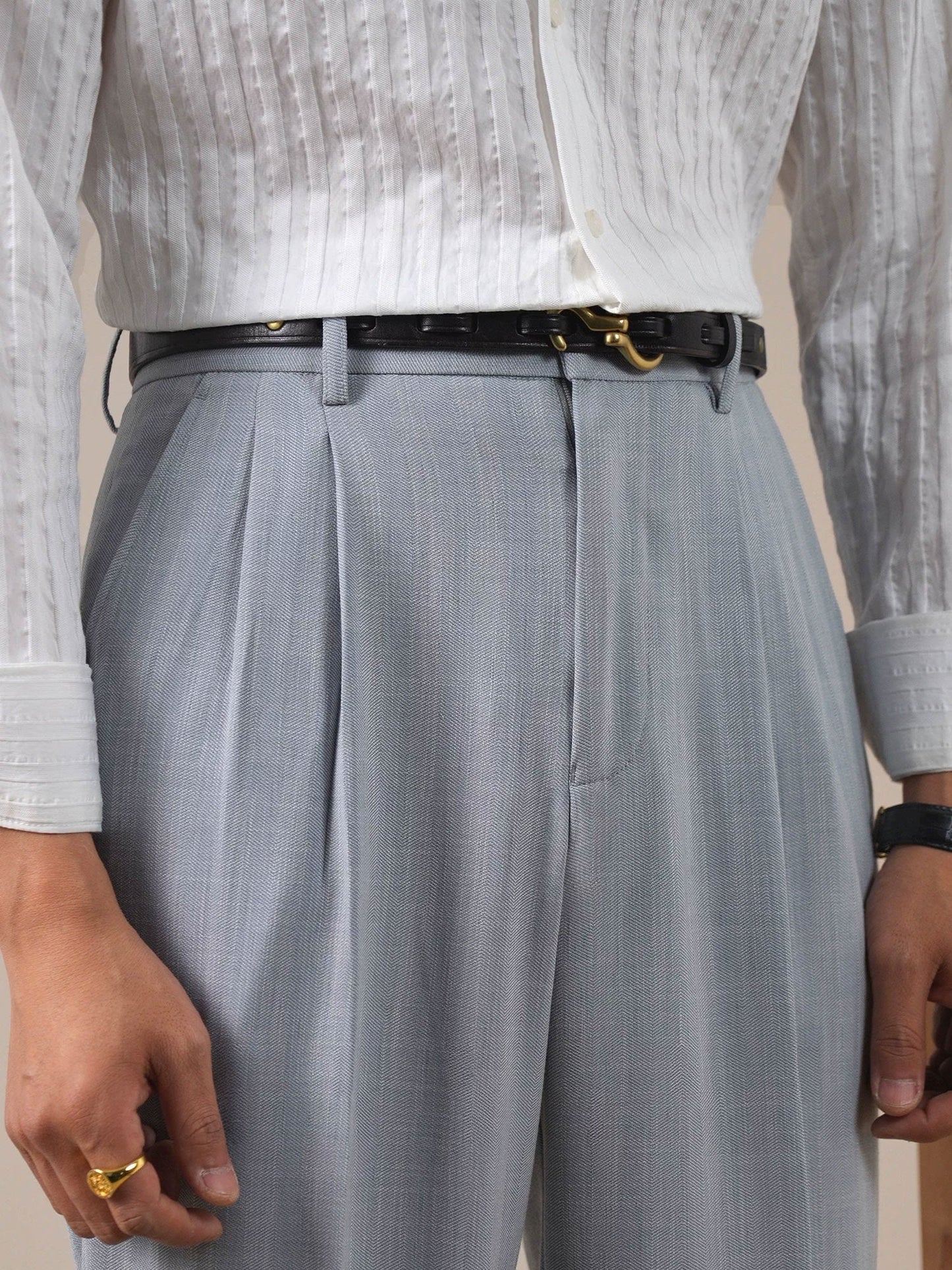 Men’s Sky Blue Double-Pleat Dress Pants BRABION