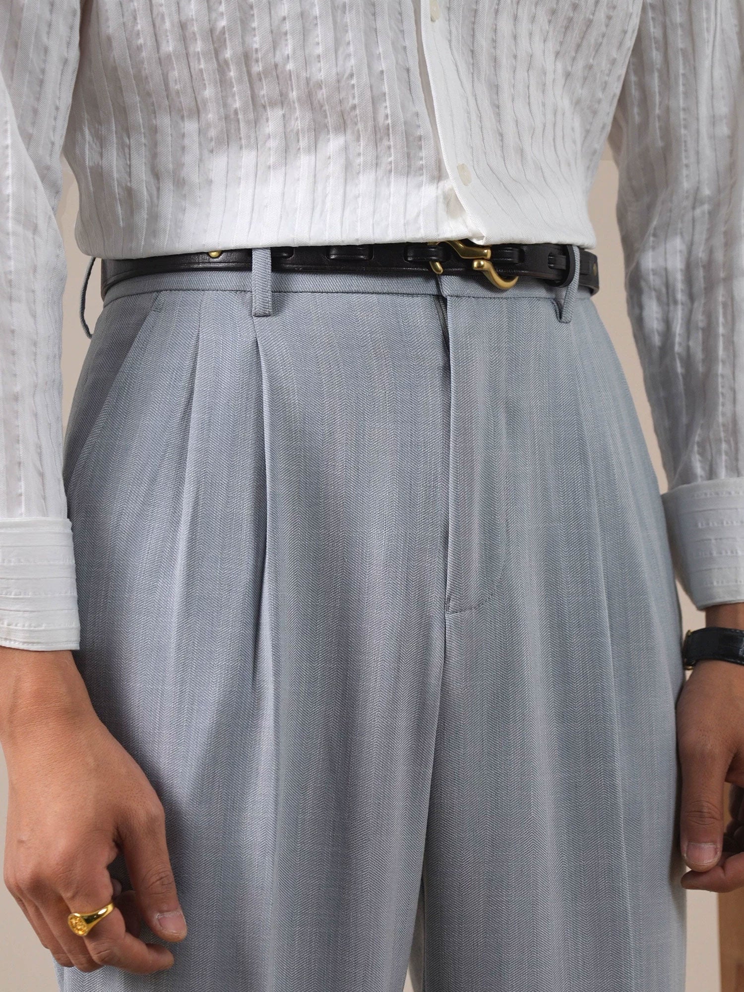 Men’s Sky Blue Double-Pleat Dress Pants BRABION