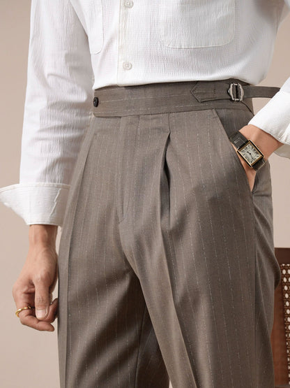 Naples Striped High-Waisted Men's Business Suit Trousers - BRABION