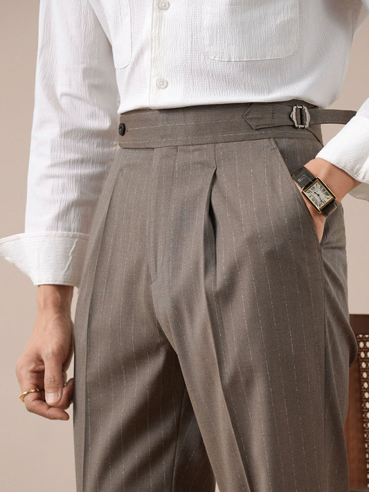 Naples Striped High-Waisted Men's Business Suit Trousers - BRABION