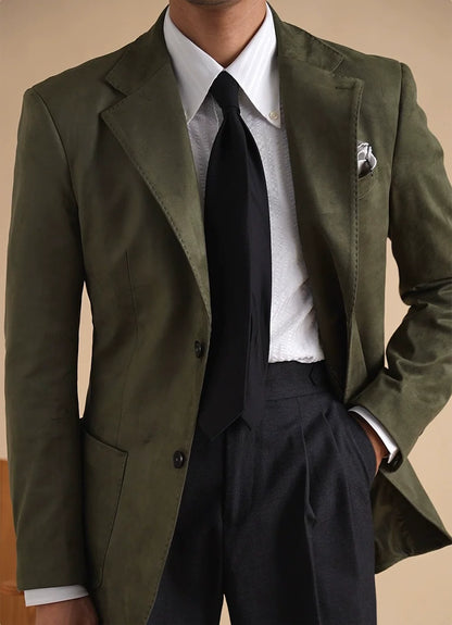 Men's Slim Fit Faux Suede Collar Blazer - BRABION