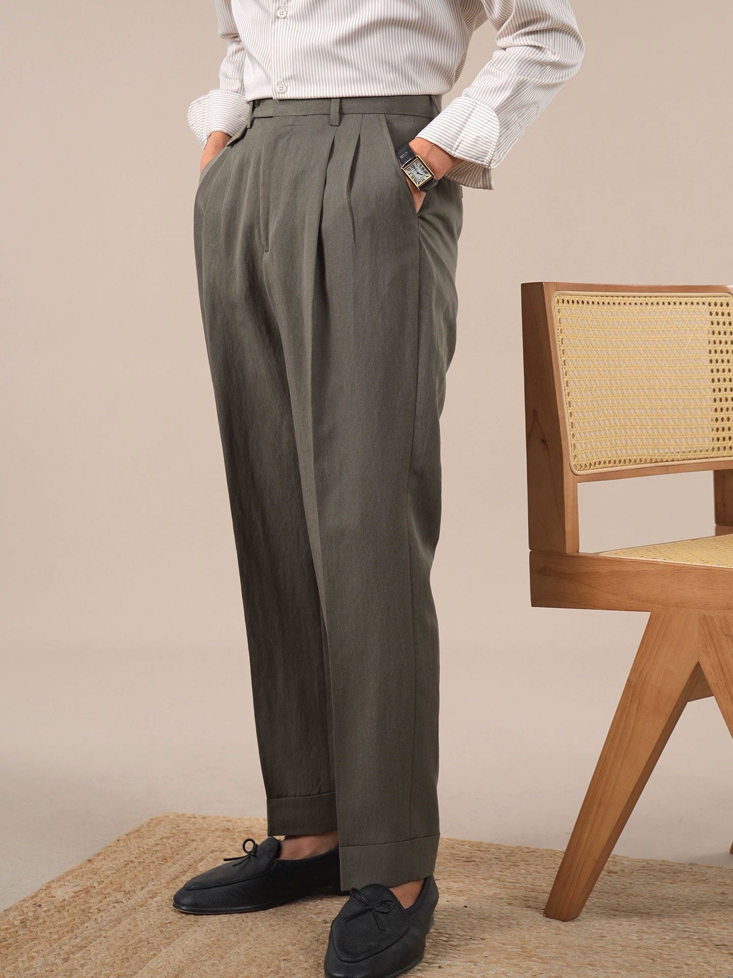 Men’s Vintage Double-Pleat High-Waist Lyocell Dress Pants BRABION