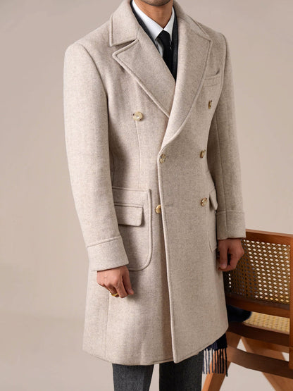 Mens Double-Breasted Ulster Collar Wool Coat - BRABION