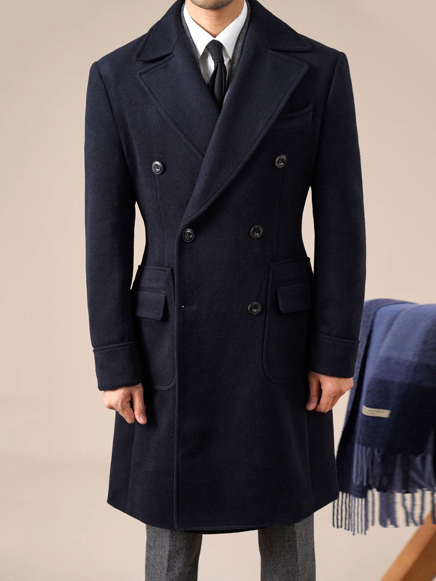 Men’s Double-Breasted Wool Ulster Collar Coat - BRABION