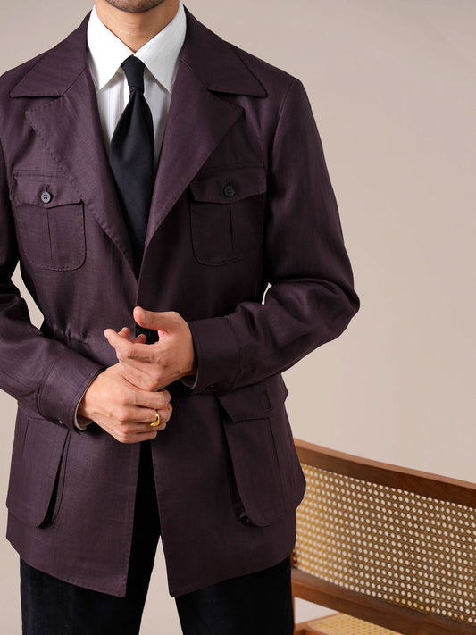 Men's Purple Retro Tencel Linen Jacket - BRABION