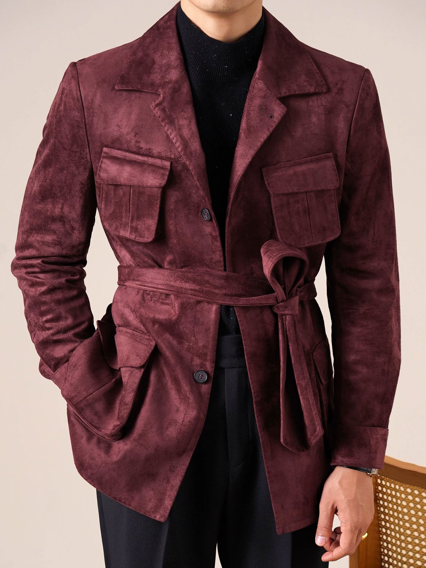 Men's Slim Fit Suede Hunting Retro Jacket - BRABION
