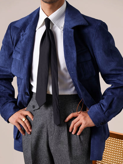 Men’s Suede Hunting Jacket — Slim Fit Belted Suit Collar Coat - BRABION
