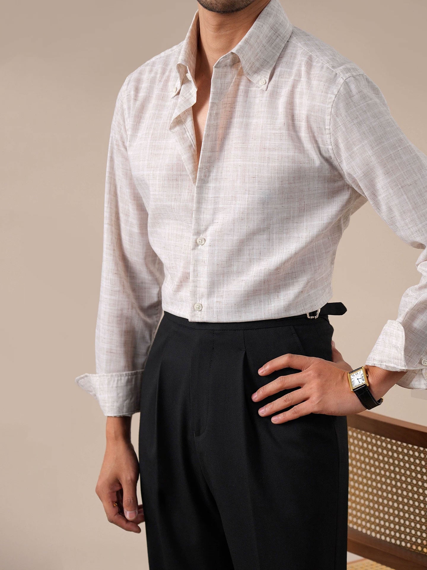 Men's Italian-Style Pointed Collar Plaid Casual Shirt - BRABION
