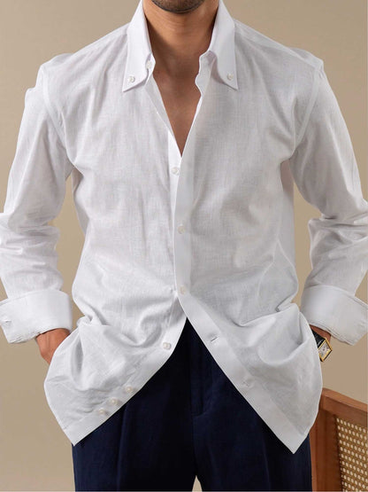 Men’s Summer Linen Button-Down Point Collar Shirt BRABION