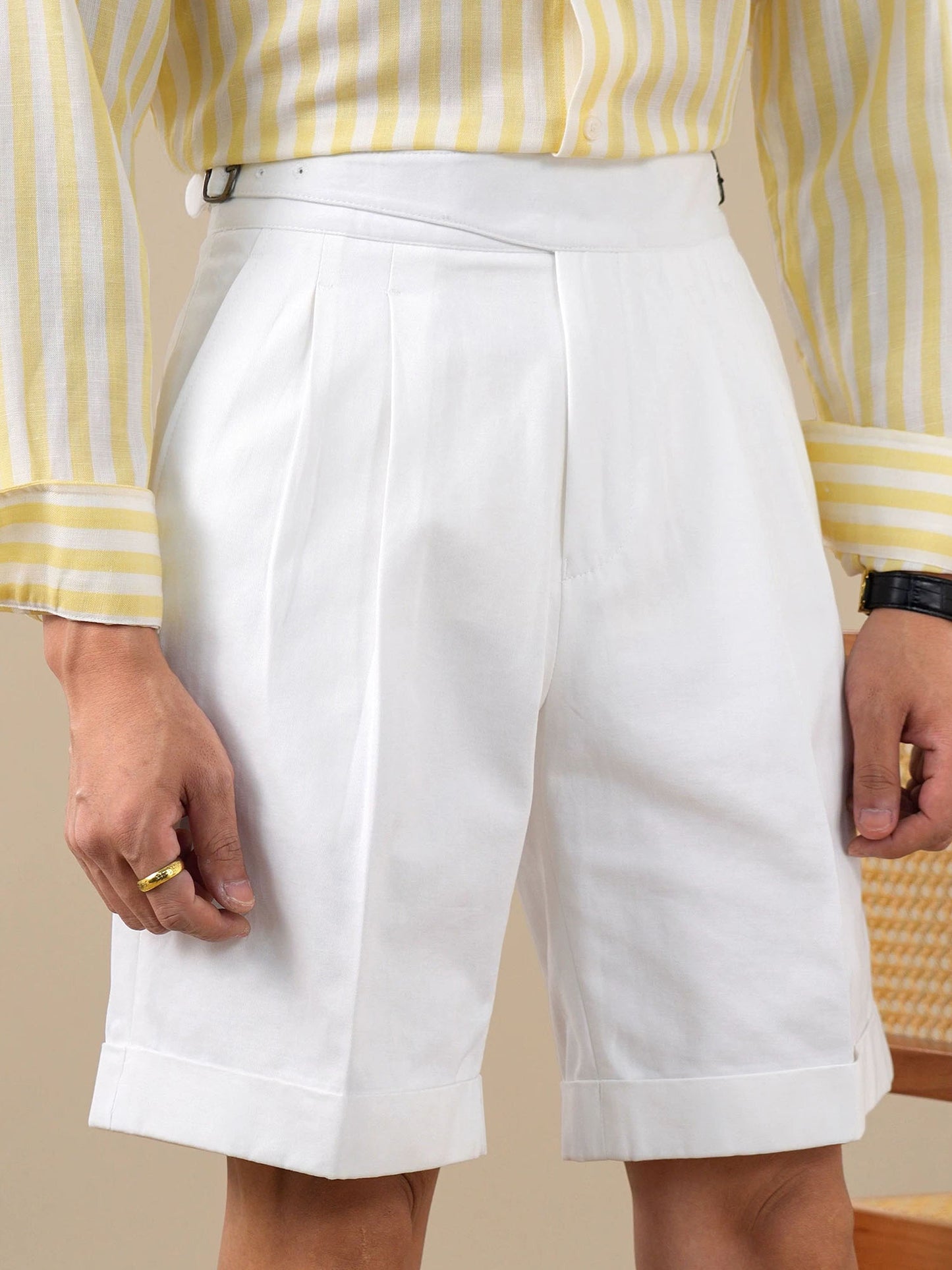 Italian Double-Pleat Men's Gurkha Cotton Casual Shorts