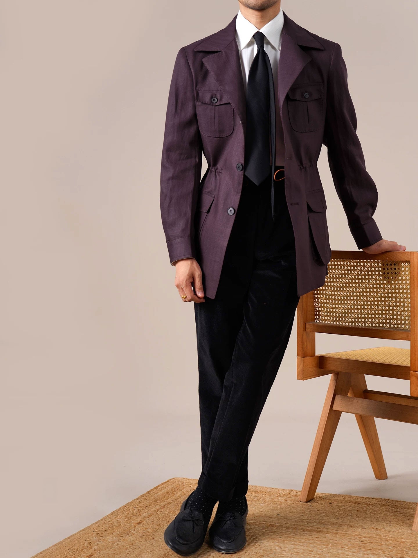 Men's Purple Retro Tencel Linen Jacket - BRABION