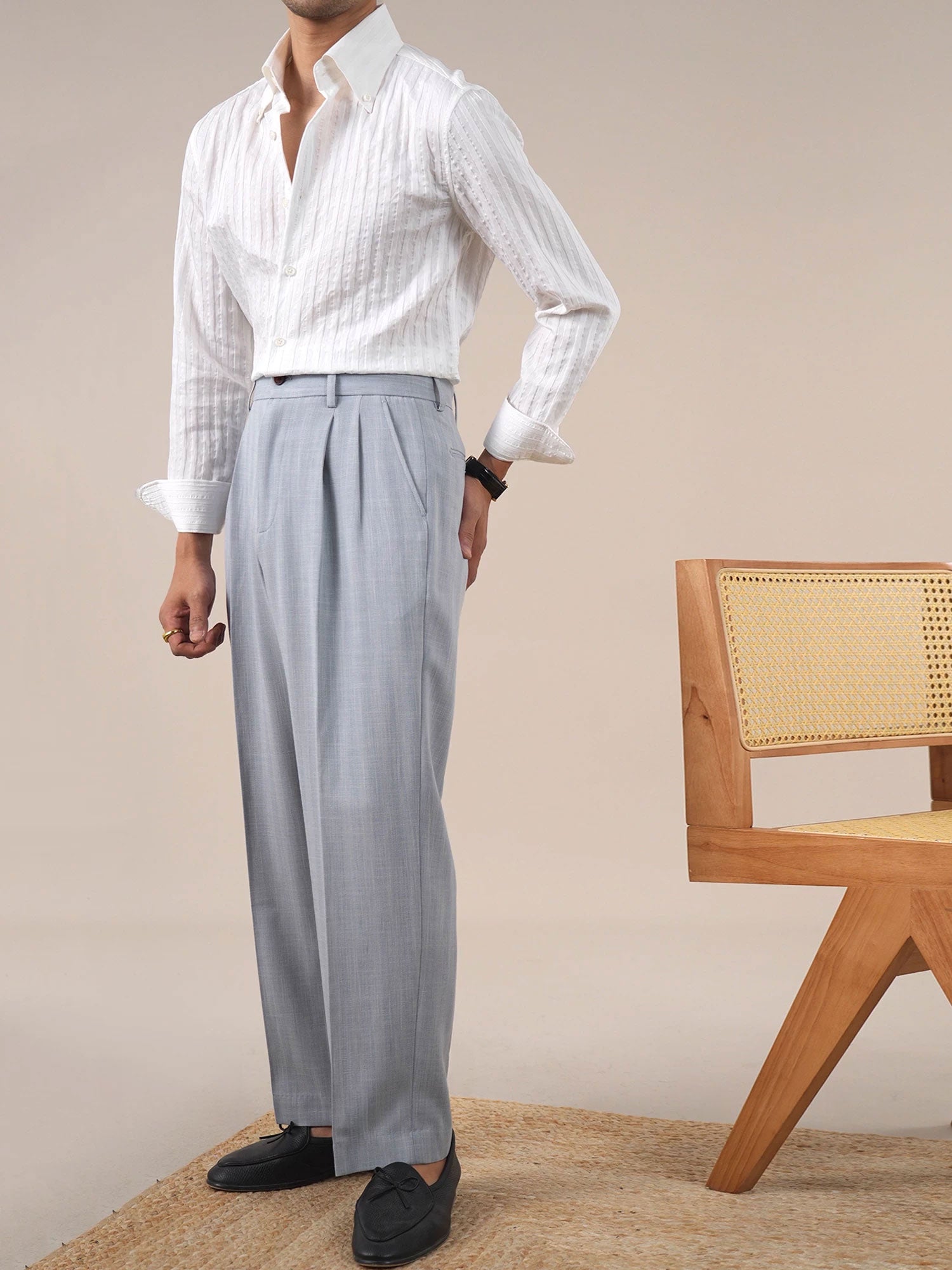 Men’s Sky Blue Double-Pleat Dress Pants BRABION