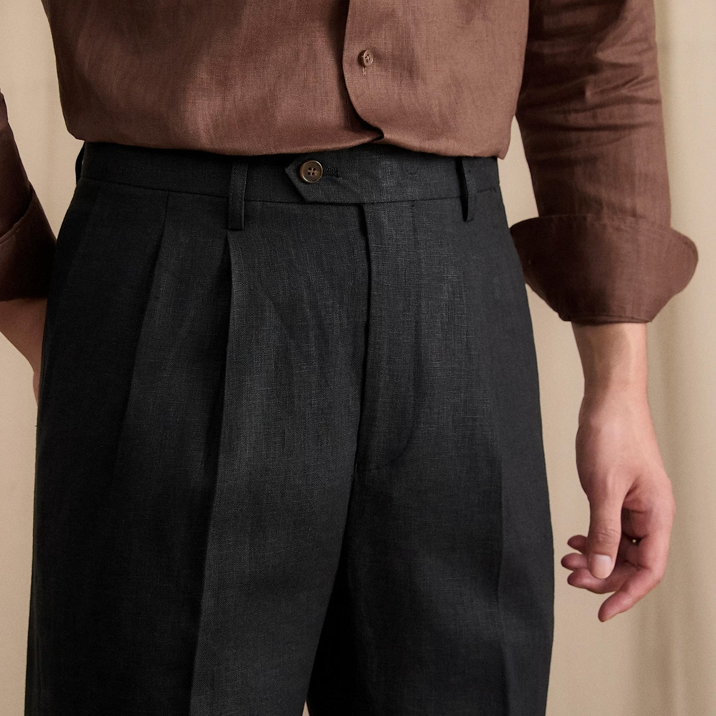 Men's Summer Breathable Pure Linen High-Waisted Trousers
