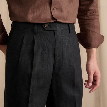 Men's Summer Breathable Pure Linen High-Waisted Trousers