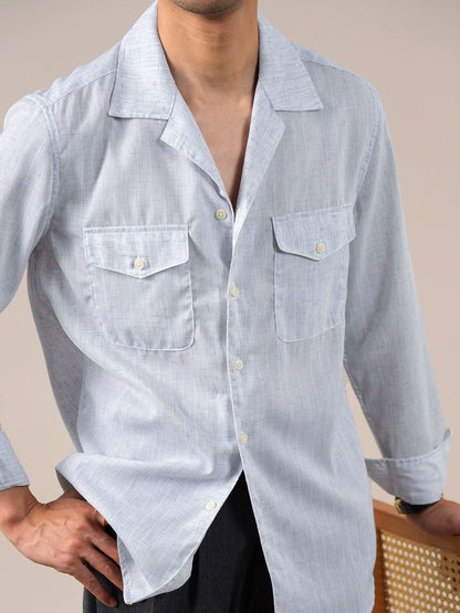 Men's Breathable Linen Blend Cuban Collar Long Sleeve Shirt BRABION