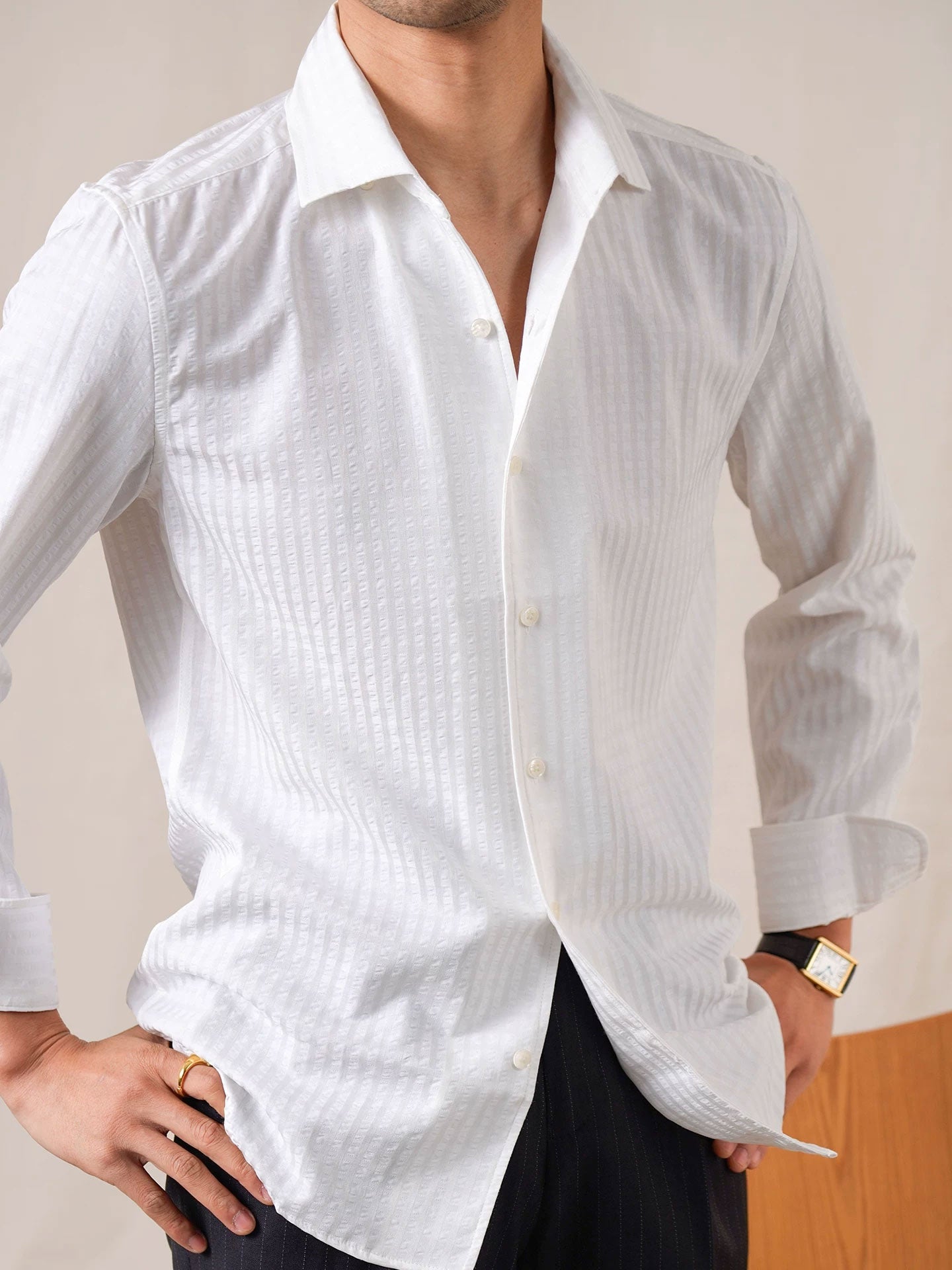Mens Italian One-Piece Collar Seersucker Shirt