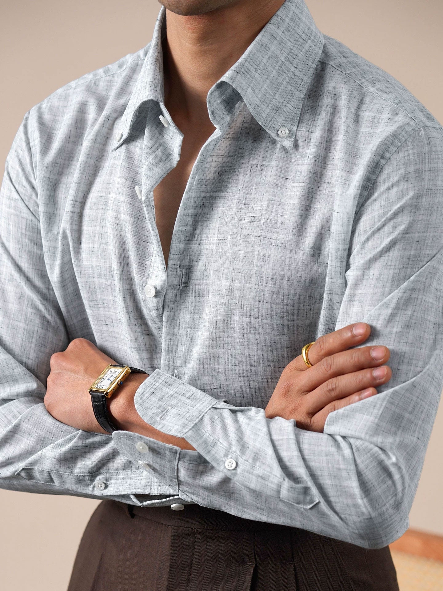Men's Italian-Style Pointed Collar Plaid Casual Shirt - BRABION