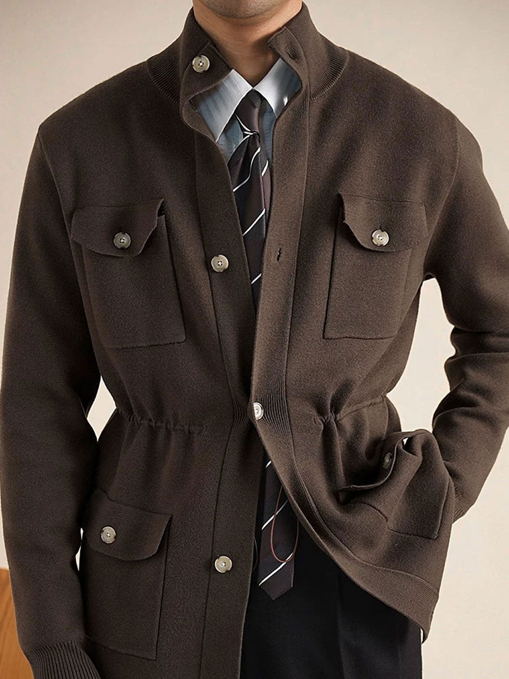 Men's Knit Hunting Stand Collar Jacket - BRABION