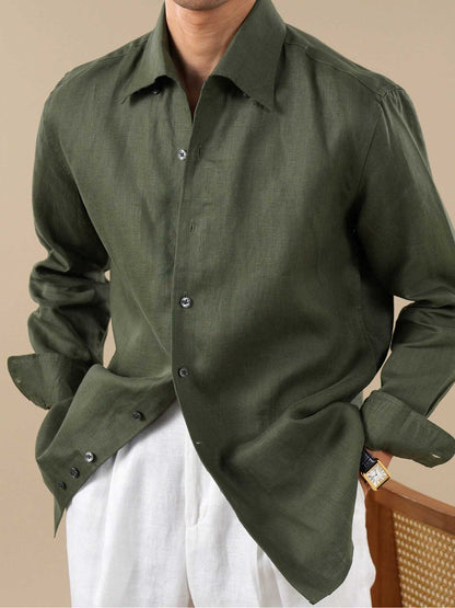Men's Italian One-Piece Collar Linen Breathable Dress Shirt BRABION