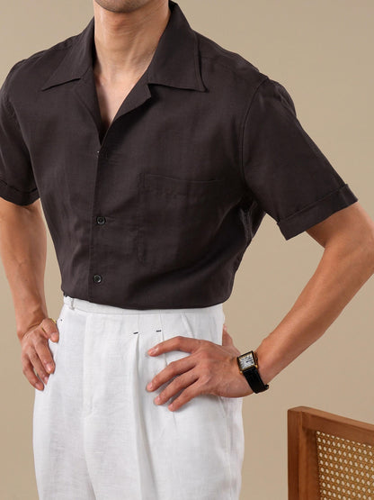 Men's Cuban Collar Short Sleeve Linen Shirt BRABION