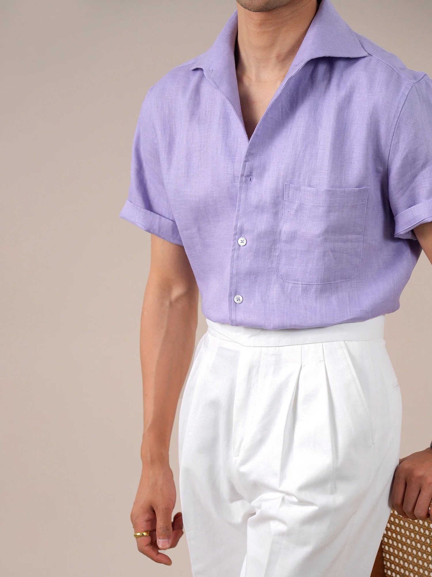 Italian Linen One-Piece Collar Short-Sleeve Shirt for Men BRABION