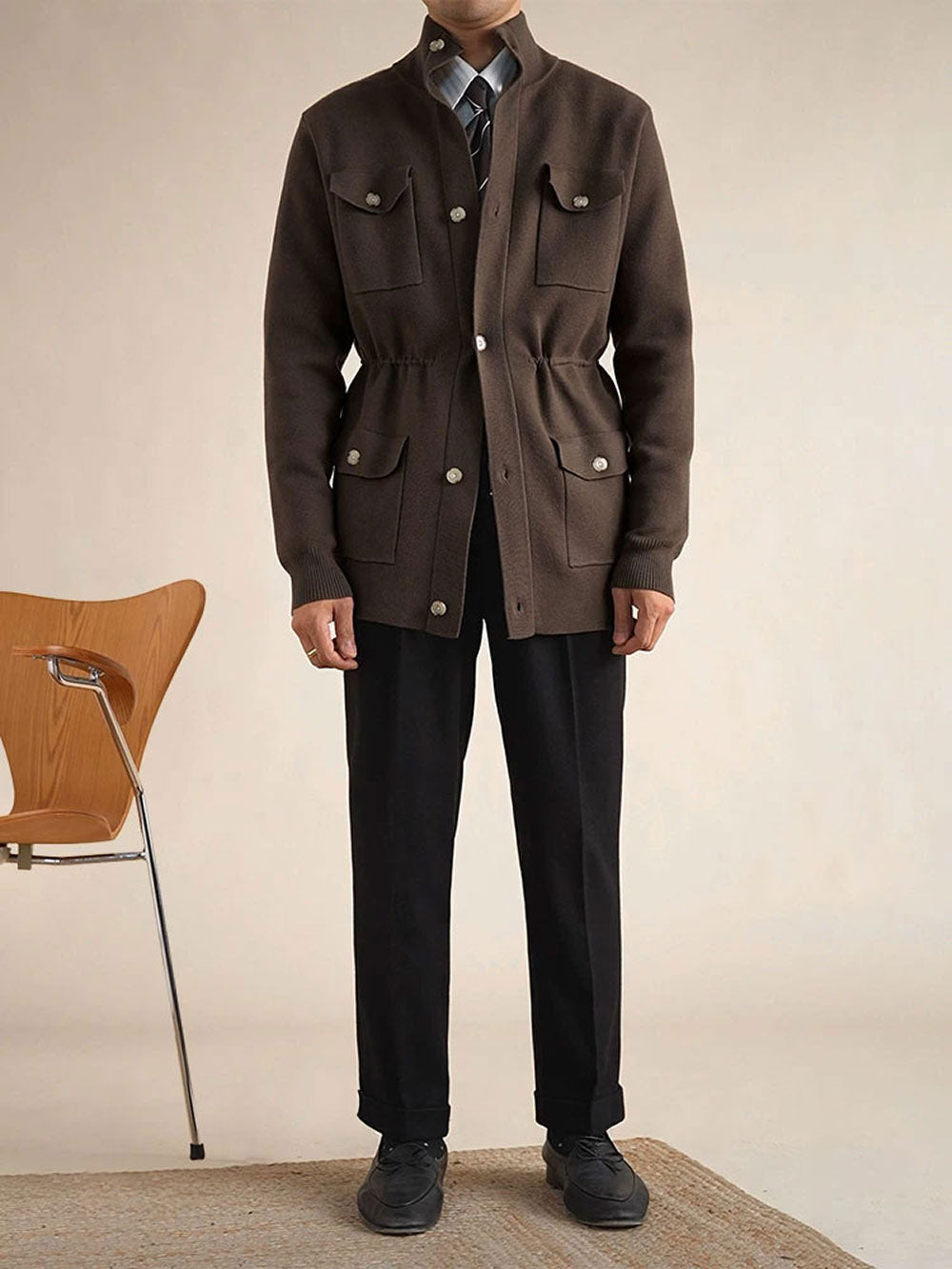 Men's Knit Hunting Stand Collar Jacket - BRABION