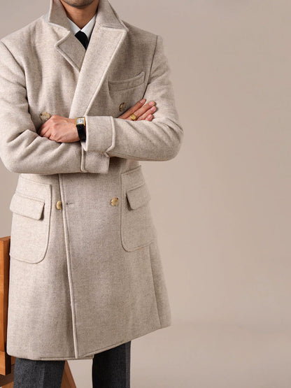 Mens Double-Breasted Ulster Collar Wool Coat - BRABION