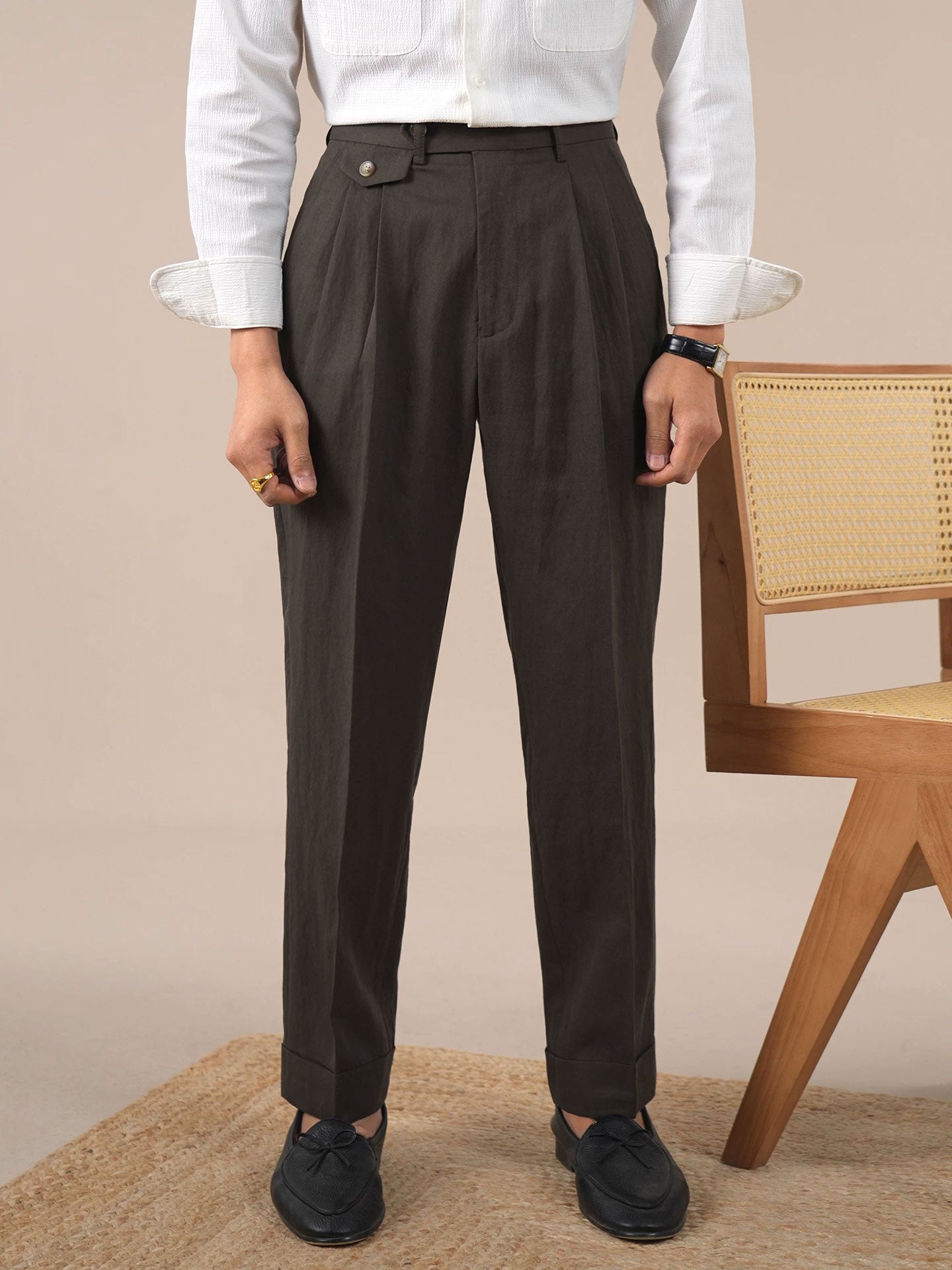 Men’s Vintage Double-Pleat High-Waist Lyocell Dress Pants BRABION