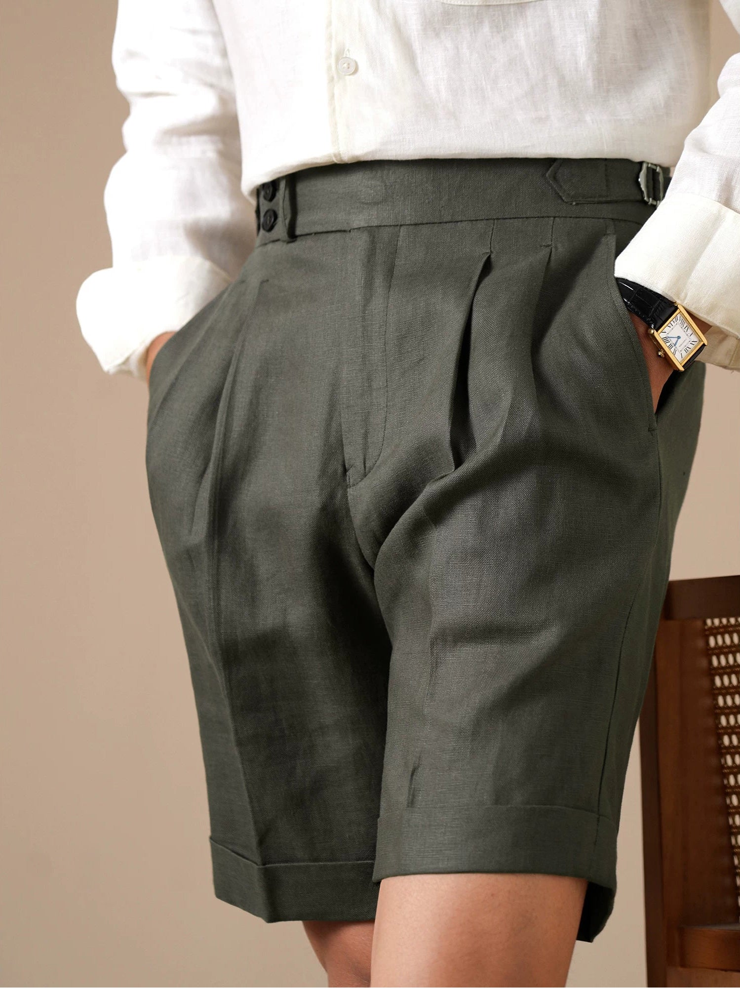 Naples Pleated Linen Shorts for Men BRABION