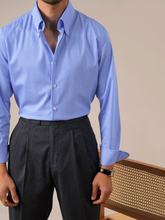 Mens Italian-Style Striped Point Collar Dress Shirt