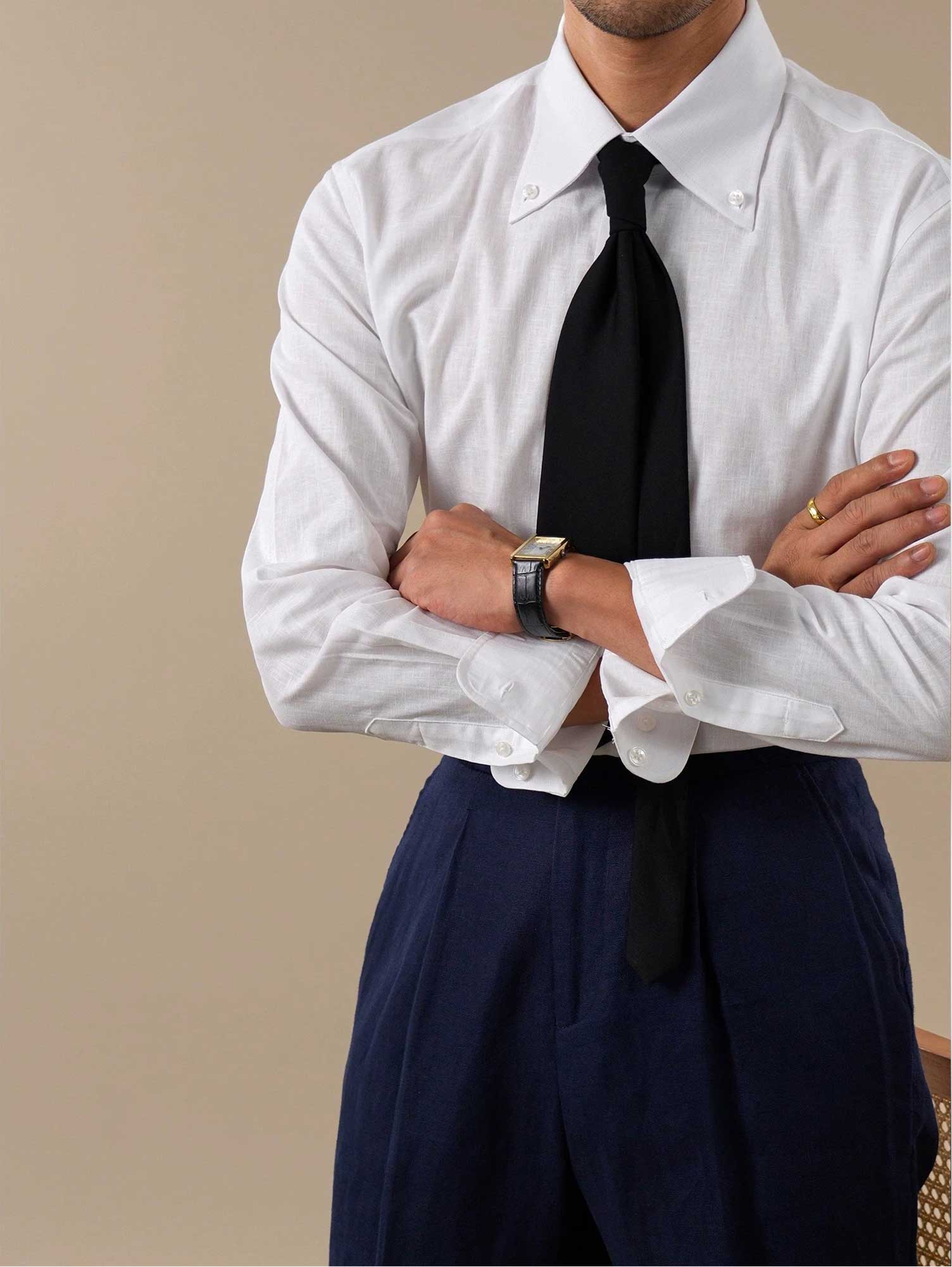 Men’s Breathable Cotton-Linen Italian Spread Collar Dress Shirt BRABION
