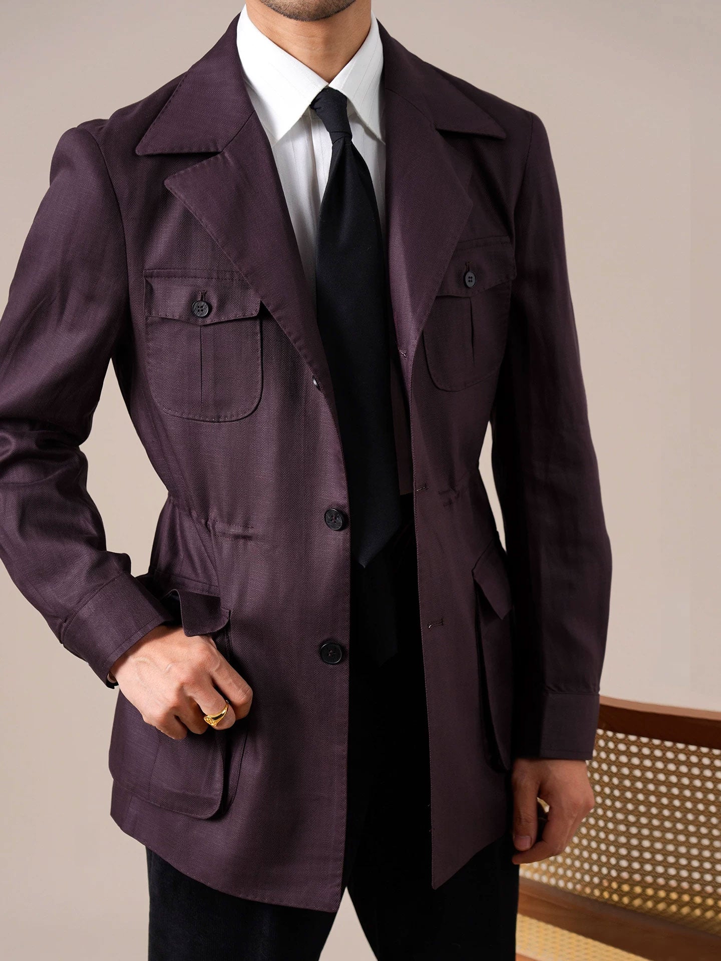 Men's Purple Retro Tencel Linen Jacket - BRABION