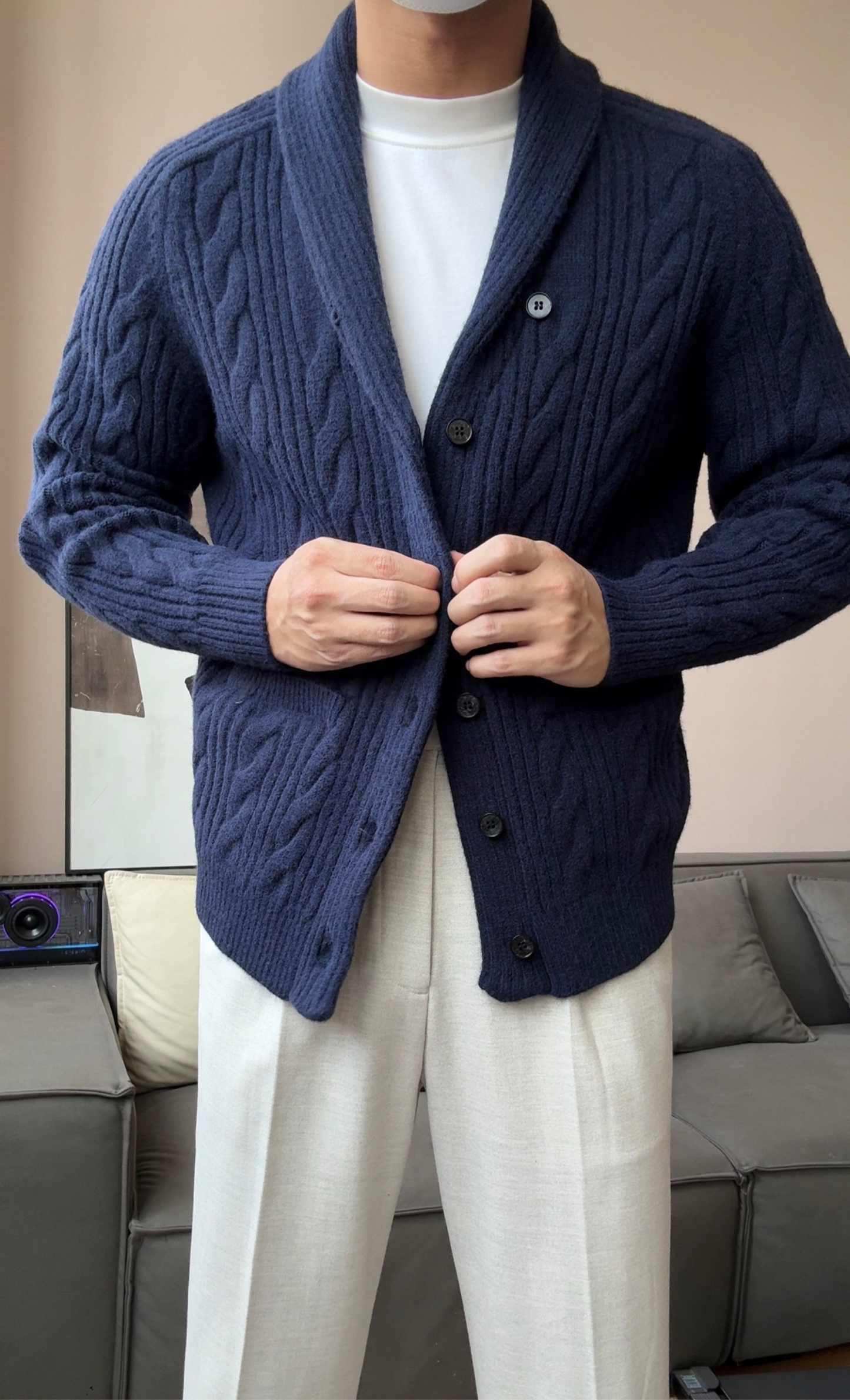 Men’s Shawl Collar Winter Knit Cardigan