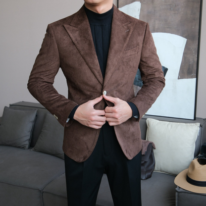 Men’s Slim Fit Suede Blazer with Peak Lapel