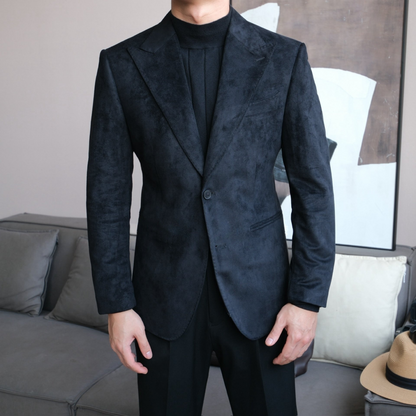 Men’s Slim Fit Suede Blazer with Peak Lapel