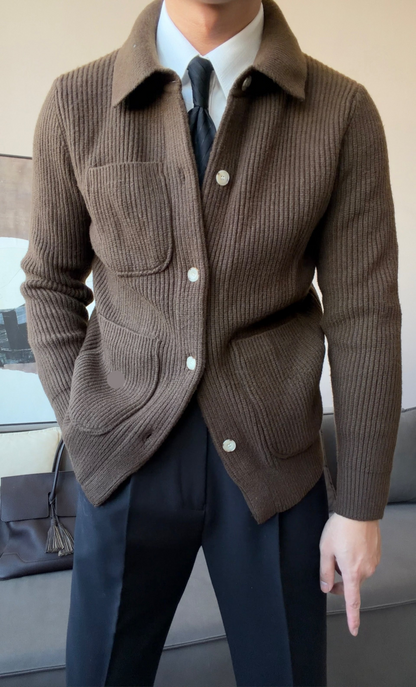 Men’s Thick Collared Knit Cardigan