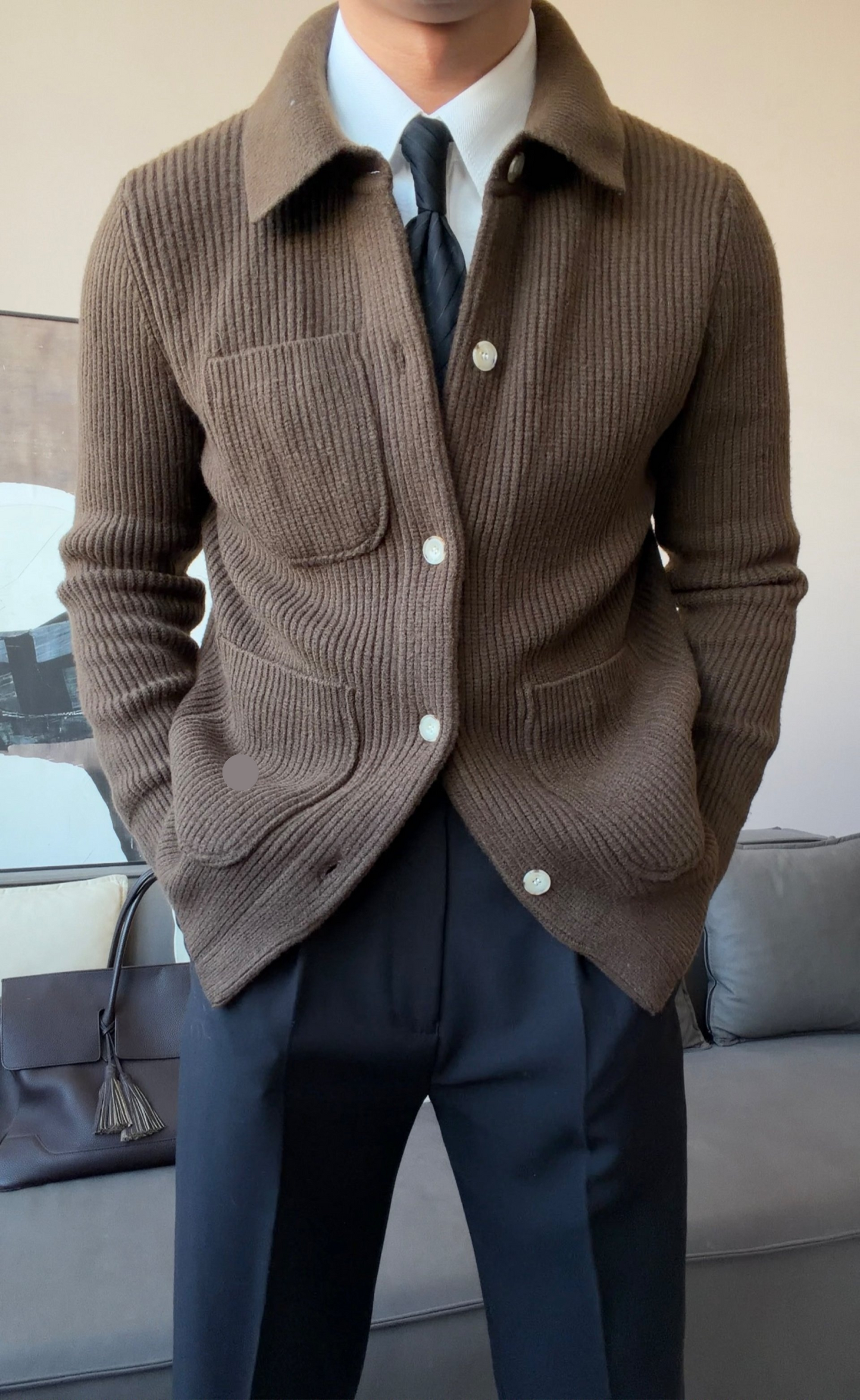 Men’s Thick Collared Knit Cardigan