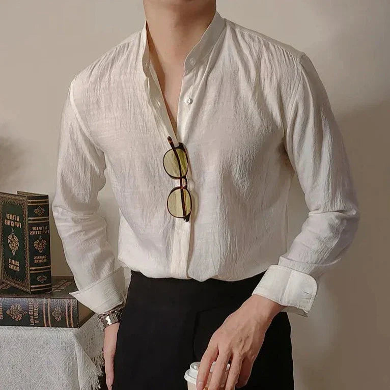 Linen Mandarin Collar Shirt